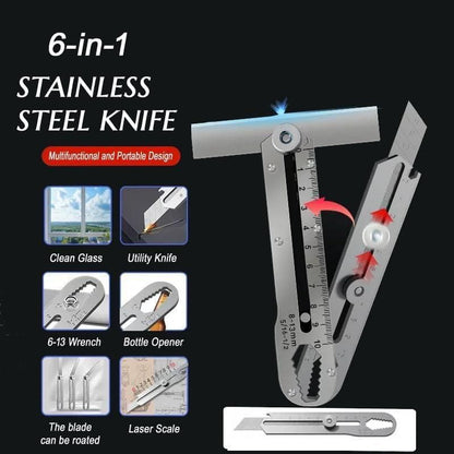 6 in 1 Stainless Steel Utility Knife for Camping