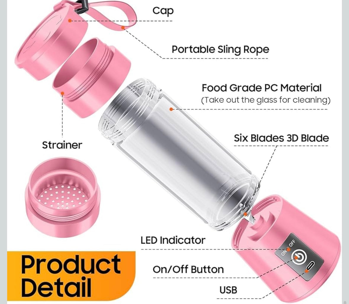 Portable Electric 6 Blade USB Juice Maker